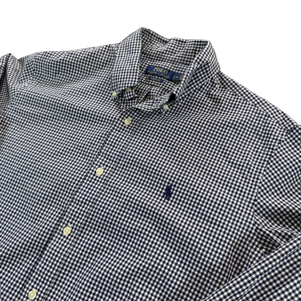 Polo Ralph Lauren Shirt Mens Large Blue Gingham  100% Cotton Button Down Classic